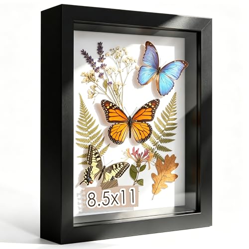 8.5x11 Black Shadow Box Frame, 1.2" Deep Display, Tempered Glass | Perfect for Wedding Keepsakes, Pet Memorials, Baby Memories, Pressed Flowers, Crafts, Travel Souvenirs & Personalized Gifts - color: Black, size: 8.5x11