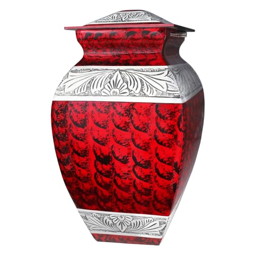 NANIURN Red Urns for Human Ashes Adult, Burial and Funeral Cremation Urn | Urn for Ashes for Women and Men with Red Square Engraving, Home Display, Niche, Columbarium, Burial or Funeral Memorial - color: Red, size: Large / Adult