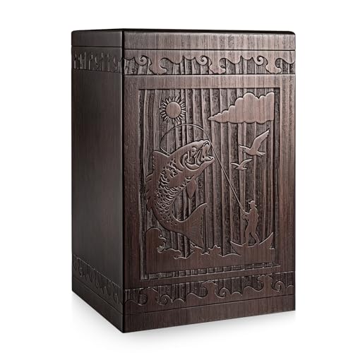 Abooxiu Cremation Urns for Human Ashes Adult Male Female, Wooden Medium Keepsake Urns Box Casket for Ashes, Burial Funeral Memorial Fishing Urn Decorative Urns for Men Women - Up to 200 lbs