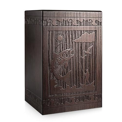 Abooxiu Cremation Urns for Human Ashes Adult Male Female, Wooden Medium Keepsake Urns Box Casket for Ashes, Burial Funeral Memorial Fishing Urn Decorative Urns for Men Women - Up to 200 lbs
