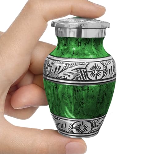 Classic Watercolor Green Small Keepsake Urn for Human Ashes – Elegant Cremation Urn for Man or Woman, Handcrafted Aluminum Design - color: Green, size: Small