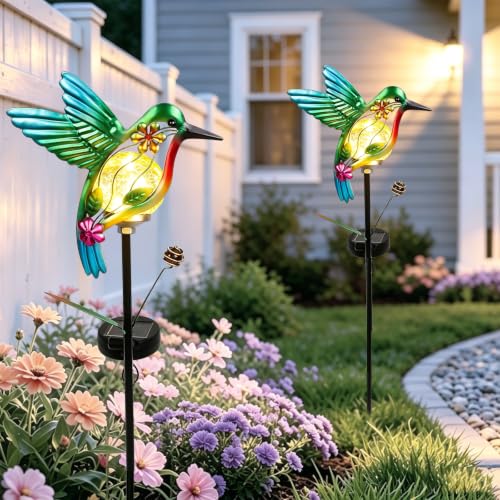 Solar Hummingbirds Garden Stake Lights for Outside 2 Pack - color: Orange-2 Pack