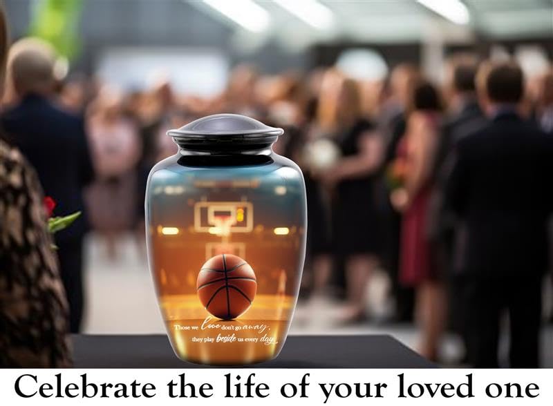 Basketball Cremation Urn – Adult Urn for Human Ashes – Perfect Tribute for a Basketball Fan – Sports Memorial Urn for Men and Women – Arena & Hoop Design – Urn Holds up to 210 lbs (Large)