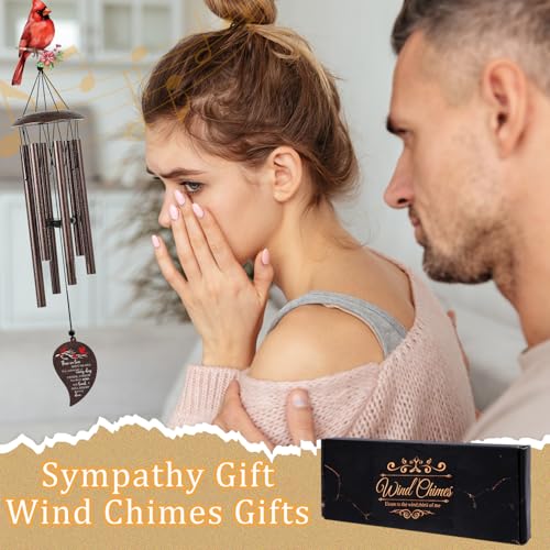 Memorial Wind Chimes for Outside - 32'' Cardinal Wind Chimes Gifts for Loss Loved One, Sympathy Bereavement Condolence Grief Remembrance Funeral Gifts for Loss of Mom Dad, with Greeting Card