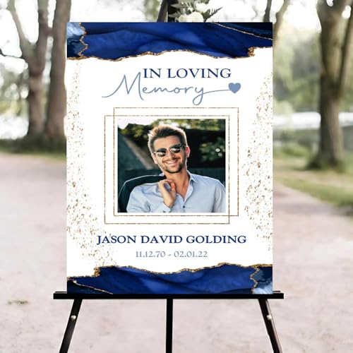 Blue Funeral Welcome Sign, Celebration of Life Welcome Sign, in Loving Memory Sign, Celebration of Life Funeral Sign, Celebration of Life Sign, Memorial Sign with Photo #Tf22 - color: Version #12