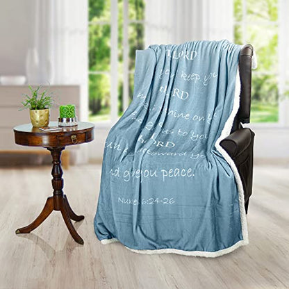 Prayer Blanket, Ultra Soft DoubleLayer Scripture 50x65 Bluish Gray Blanket | Christian , 100% microfiberpolyester , promote healing in illness, depression , gift for women and men - color: Bluish Gray, size: Numbers 6:24-26