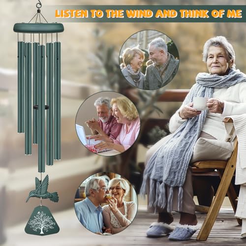 Sympathy Wind Chimes for Outside Deep Tone, Memorial Wind Chimes for Loss of Loved One Prime, Bereavement Condolence Remembrance Funeral Gifts for Grieving Friends Loss of Mother Father - size: D-Dark Green Hummingbird