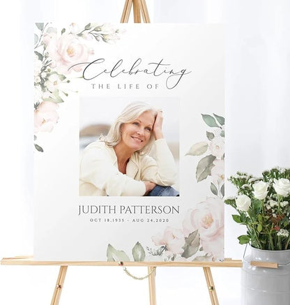 Editable Celebration of Life Welcome Sign Template Blush Floral Memorial Sign Celebrating The Life of Funeral Sign Printable Funeral, Celebration of Life Welcome Sign, In loving Memory Poster