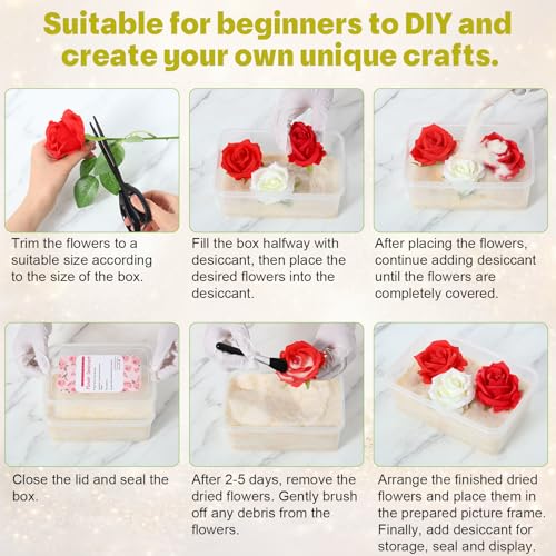 Lewtemi DIY Frame Craft Kit, Silica Gel Flower Drying with Container and 8x8 Shadow Box Frame Set, DIY Wedding Bouquet, Graduation Gift, Flower Preservation Kit Memory Display Case