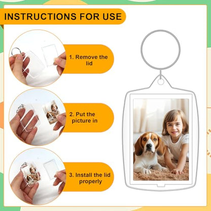 30 PCS Acrylic Photo Frame Keyring for Insert 4.6 x 3.2cm Photo | Clear Picture Keychain with Split Ring Photo Frame Keychain as Gift