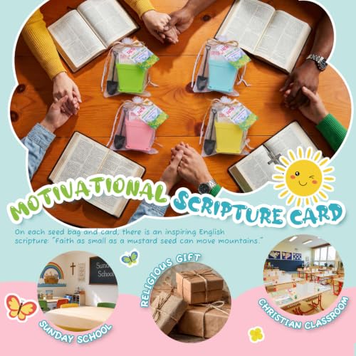 24 Sets Faith of a Mustard Seed Card Sets Christian Gifts Bulk | No Seed, Mustard Seed Packets Favor for Women, Religious Baptism Inspirational, for Church, Sunday School, Classroom Reward - style: Colorful