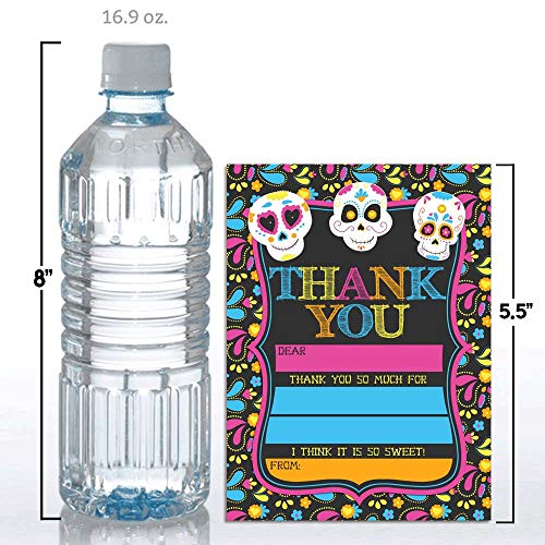 Sugar Skull Day of The Dead, Dia De Los Muertos, Colorful Halloween Thank You Notes for Kids, Ten 4" x 5.5" Fill In The Blank Cards with 10 White Envelopes by AmandaCreation - style: Sugar Skull Day of The Dead