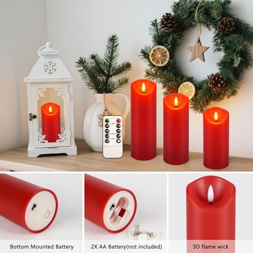 fclayvts 24 Pack Red LED Candles with Remote & Timer - Flameless Pillar Candles with 3D Flickering Flame, Battery Operated for Christmas Tree, Table Centerpieces, Party Decor - size: 24-Pack-Red