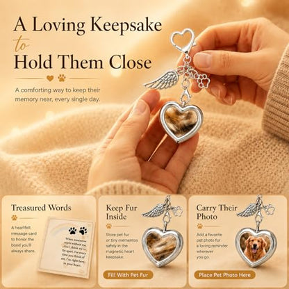 Dog Memorial Gift for Loss of Dog, Pet Hair Keepsake with Angel Wing Charm, Rainbow Bridge Sympathy Gift for Grieving Pet Owners, Heart Memorial Keepsake for Dog and Cat Lovers