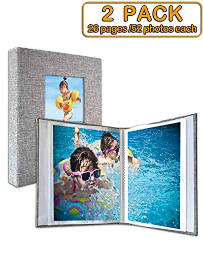 GPIRAL Small Photo Album 4x6 – Clear Pages, Linen Cover with Front Window, Pack of 2, Each Album Holds 52 Photos, Small Brag Book for 4x6 Photos, Grey Fabric - color: Grey, size: 4x6"-2 PACK