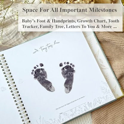 Baby Book Keepsake Boy or Girl Timeless Baby Memory Book First 5 Years for Baby Shower Gender Neutral Baby Scrapbook New Mom Gift Baby Journal from Birth to Age 5 Milestone Book Sage Green - color: Sage Green