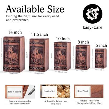 Horse Wooden Urn for Adult Male 14 Inch, Memorial Urns for Human Ashes | Large Urn for Women, Funeral Urns for Cremation, Wooden 14 Inch Human Ashes - size: 14x7.5INCH