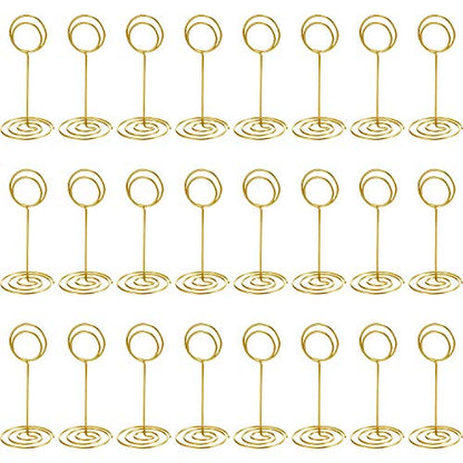 TecUnite 24 pcs 3.35 Inch Picture Clips Table Place Photos Card Holder Gold | number Cards Holds Menus Name, Wedding Reception Birthday Party Centerpieces, Durable Metal Wire,Spiral Base - color: Gold