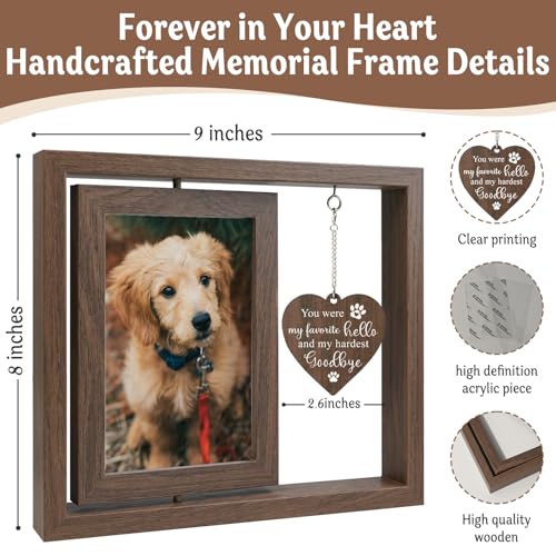 Dog Memorial Gifts for Loss of Dogs, Pet Memorial Gifts for Dogs, Rotating Wooden Dog Memorial Frame for Photos