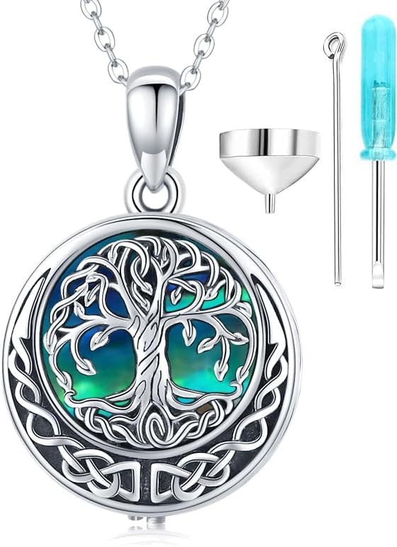 Aniu S925 Sterling Silver Urn Necklace Cremation Jewelry for Ashes - color: Abalone Shell Tree of Life-A