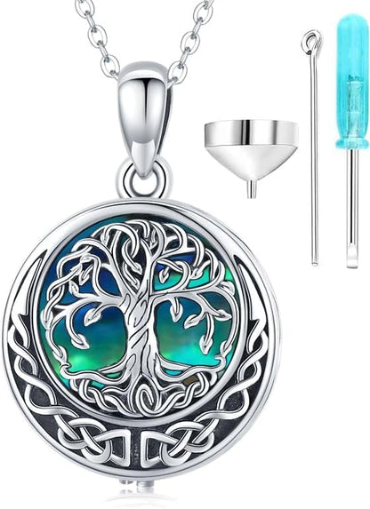 Aniu S925 Sterling Silver Urn Necklace Cremation Jewelry for Ashes - color: Abalone Shell Tree of Life-A