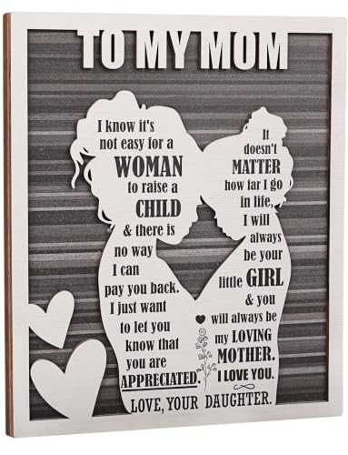 Mother’s Day for Mom from Daughter, Rustic Mom and Daughter Hug Wood Sign, Best Bonus Mama Step Mother in Law Birthday Valentines, Christmas Ideas - style: Mom & Daughter