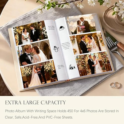Photo Album 4x6 Wedding with Writing Space for 450 Photos Linen Cover Hardcover Horizontal, 4 x 6 Photo Album Picture Book for Kids Travel Family Baby Pictures Beige - color: Khaki
