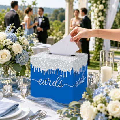 Blue Silver Card Box with Slot for Graduation, Wedding and Birthday Party - color: Blue Silver02