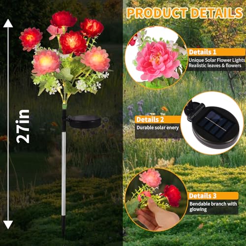 Solar Garden Lights Outdoor, 4 Pack 28 Solar Flower Lights Waterproof | Solar Flowers Outdoor for Garden Patio Yard Pathway Cemetery Lawn Decor, Gifts for Mom Women Grandma Mothers Day Birthday