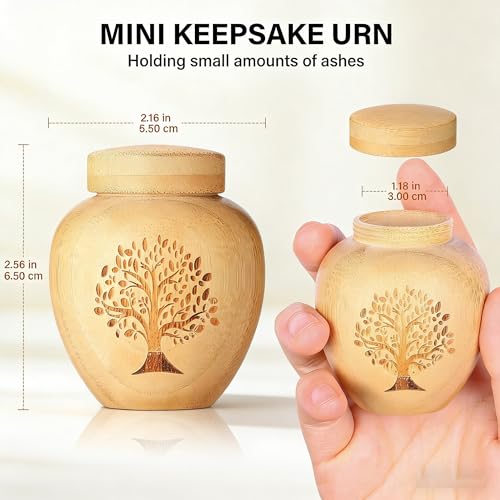 Small Urns for Keepsake Sharing Made of Bamboo, Mini Urn with Tree of Life Pattern Engraved Biodegradable Urn for Human Pet (2PC) - color: 2pc