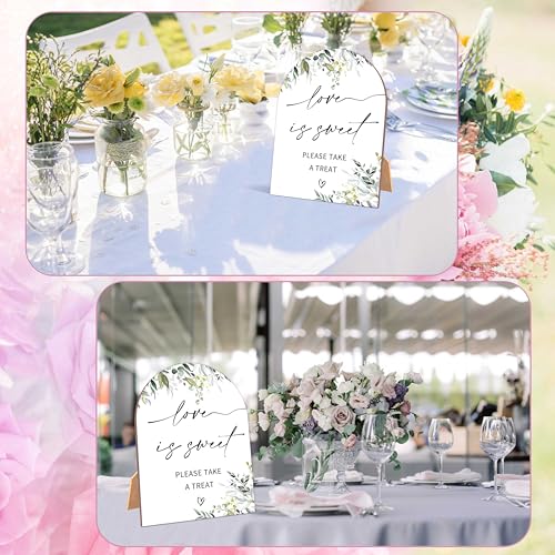 Greenery Love is Sweet Sign, Wedding Ceremony Signs, 6 x 8 Inch Arch Wooden Tabletop Sign with Stand, Wedding Reception Decoration Supplies (PZ05) - color: Love is Sweet