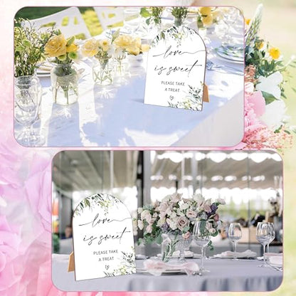 Greenery Love is Sweet Sign, Wedding Ceremony Signs, 6 x 8 Inch Arch Wooden Tabletop Sign with Stand, Wedding Reception Decoration Supplies (PZ05) - color: Love is Sweet