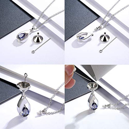 Sariel 925 Sterling Silver Teardrop Cremation Necklace for Ashes - color: Tanzanite