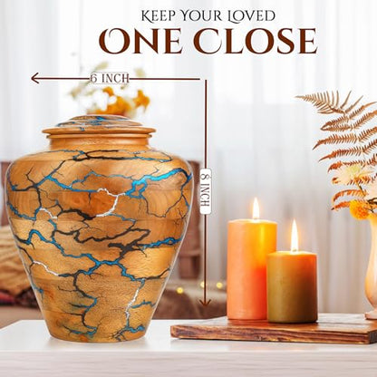 Wooden Cremation Urn for Human Ashes Adult Male & Female – Handmade Mango Wood & Epoxy Resin – Decorative Burial Memorial Urn with Secure Lid (Medium, 6x6x8 Inch, 100 Cu in) – by Bhartiya Handicrafts - size: Medium – 6x6x8 Inch – 100 Cu In