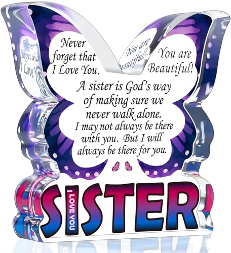 Sisters Birthday Gifts from Sister, Unique Big Sister Gifts for Christmas, Best Sister Ever Gift Ideas, Thank You Gifts for Bonus Sister In Law, Butterfly Desk Decor Acrylic Plaque Sign - style: Sister
