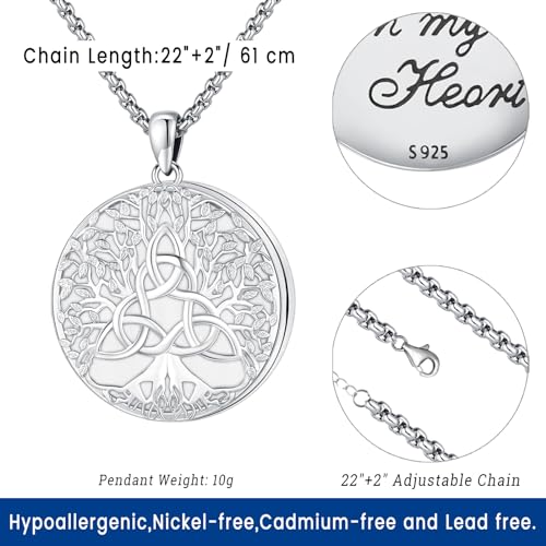 Picture Locket Necklace for Women Men Rose 14K Real Gold 925 Sterling Silver Jewelry Heart Locket Necklace that Holds Pictures Tree of Life Viking Wolf Celtic Knot St Christopher St Michael Pendant - color: I2-9-Celtic Locket-1