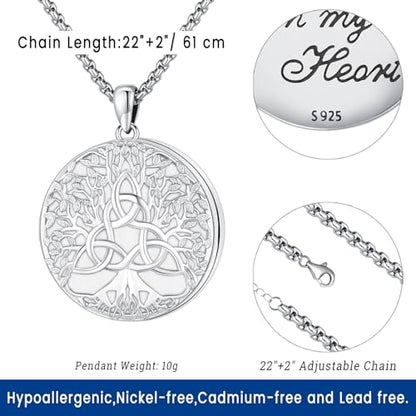 Picture Locket Necklace for Women Men Rose 14K Real Gold 925 Sterling Silver Jewelry Heart Locket Necklace that Holds Pictures Tree of Life Viking Wolf Celtic Knot St Christopher St Michael Pendant - color: I2-9-Celtic Locket-1