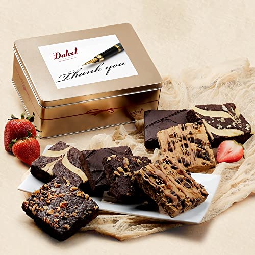 Thank You Gift Baskets - 18 Individually Wrapped Brownies Freshly Baked in a Variety of Flavors - Dulcet's Signature Flavored Fudge Brownies - Gift Box Comes with Thank You Card - style: Thank You