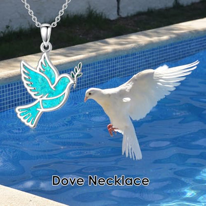 Dove/Hummingbird/Red Cardinal/Dragonfly/Butterfly Necklace 925 Sterling Silver Turquoise/Opal/MoonStone/Crystal/Malachite Bird Necklace Dove Pendant Jewelry for Women Men - color: Dove Turquoise