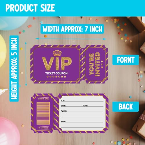 Purple Golden Vip Birthday Party Invitations, Movie VIP Invitations Card for Boys Girls (30 Cards & 30 Envelopes) - color: Purple Gold