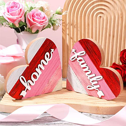 Jetec 2 Pcs Rustic Wooden Heart Block Home Decor, Sweet Style | Decoration for Shelves, Table Centerpiece for Mantel, Blessed Valentine's Day Decoration, for Home Living Room Gift - style: Sweet Style