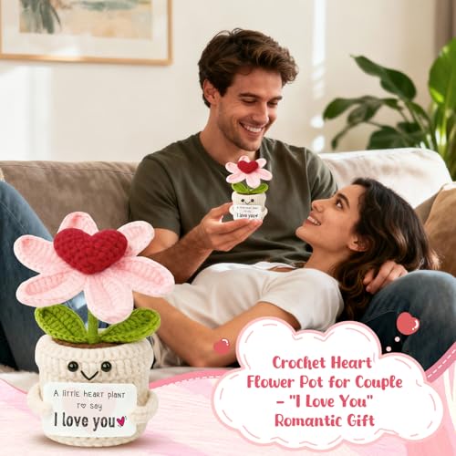 Gifts for Him Her Boyfriend Girlfriend - Crochet Flower with I Love You Message - Valentines , Engagement, Anniversary Wedding Birthday Gift for Wife, Husband, Couple, Fiancee-Father's Day Present - color: Love2