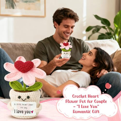 Gifts for Him Her Boyfriend Girlfriend - Crochet Flower with I Love You Message - Valentines , Engagement, Anniversary Wedding Birthday Gift for Wife, Husband, Couple, Fiancee-Father's Day Present - color: Love2