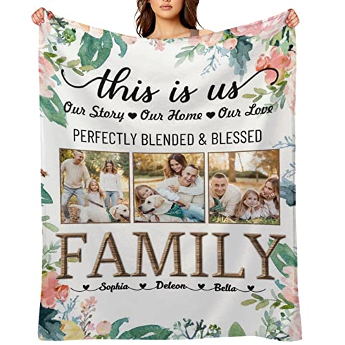 Artsadd Personalized Blanket for Mom Gift on Mother's Day Birthday, Custom Throws with Picture Text Name, Photo Blankets, Made in USA - color: Design 8