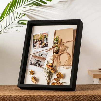 11x14 Shadow Box Frame with Ultra-Clear Glass & Soft Linen Back - color: Black+high Definition Panel + Shatter-proof Packaging, size: 11x14