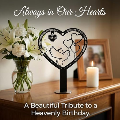 Happy Heavenly Birthday Dad Memorial Stake Waterproof Metal Heart Cemetery Decorations for Grave - style: Dad Heavenly Birthday