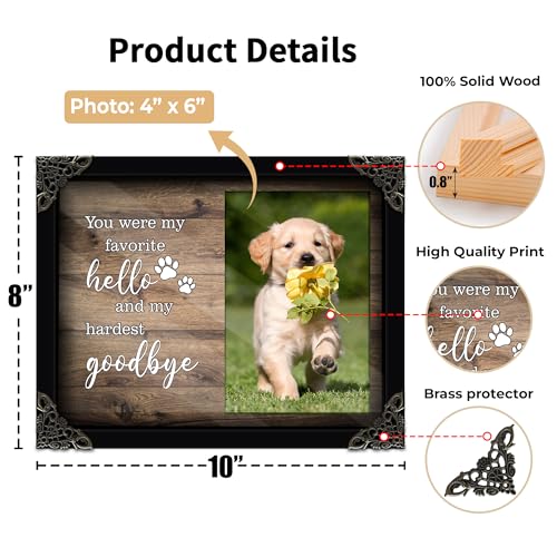 4x6 Covered Dog Memorial Picture Frame, Pet Memorial Gifts for Dogs Cats, Bereavement Frame for Dog Cat in Loving Memory, Loss of Pet Sympathy Gift, Pet Remembrance Gift Wall Tabletop PF205-B
