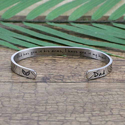 Memorial Gifts for Loss of Mom Dad In Memory of Jewelry Sympathy Bracelet | Bereavement Cuff Secret Message Engraved Grief Gifts for Women - style: Dad Memorial Gift-God has you in his arms