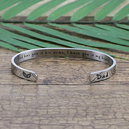 Memorial Gifts for Loss of Mom Dad In Memory of Jewelry Sympathy Bracelet | Bereavement Cuff Secret Message Engraved Grief Gifts for Women - style: Dad Memorial Gift-God has you in his arms