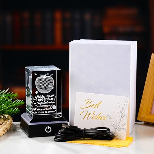 Teacher Appreciation Gifts for Women Men - 3D Crystal Engrave It takes a big heart with Base - Best Unique Christmas Retirement Thank You End of The Year Gifts for Teacher from Students - style: Teacher gifts-Big Heart